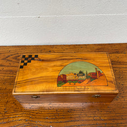 Antique Jerusalem Travelling Chess Box Made from Olive Wood Complete with Board & Pieces