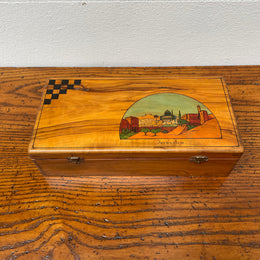 Antique Jerusalem Travelling Chess Box Made from Olive Wood Complete with Board & Pieces