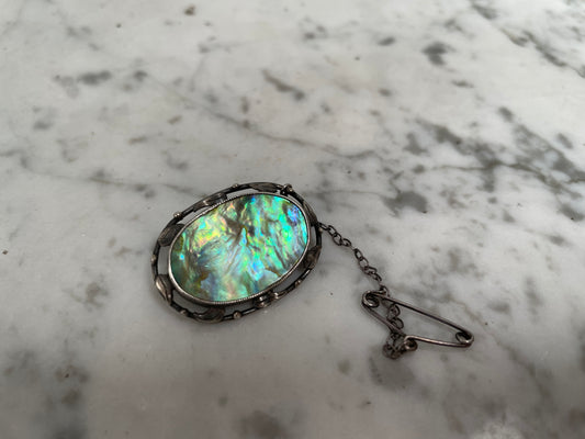 Antique Silver & Abalone Shell Brooch