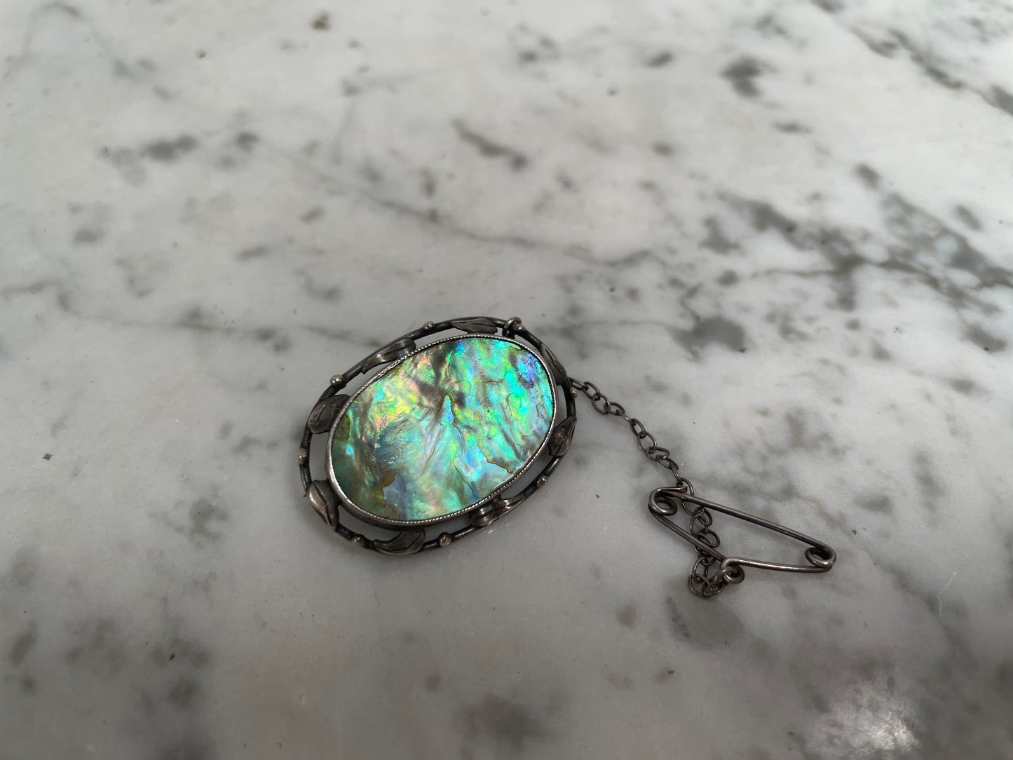 Antique Silver & Abalone Shell Brooch