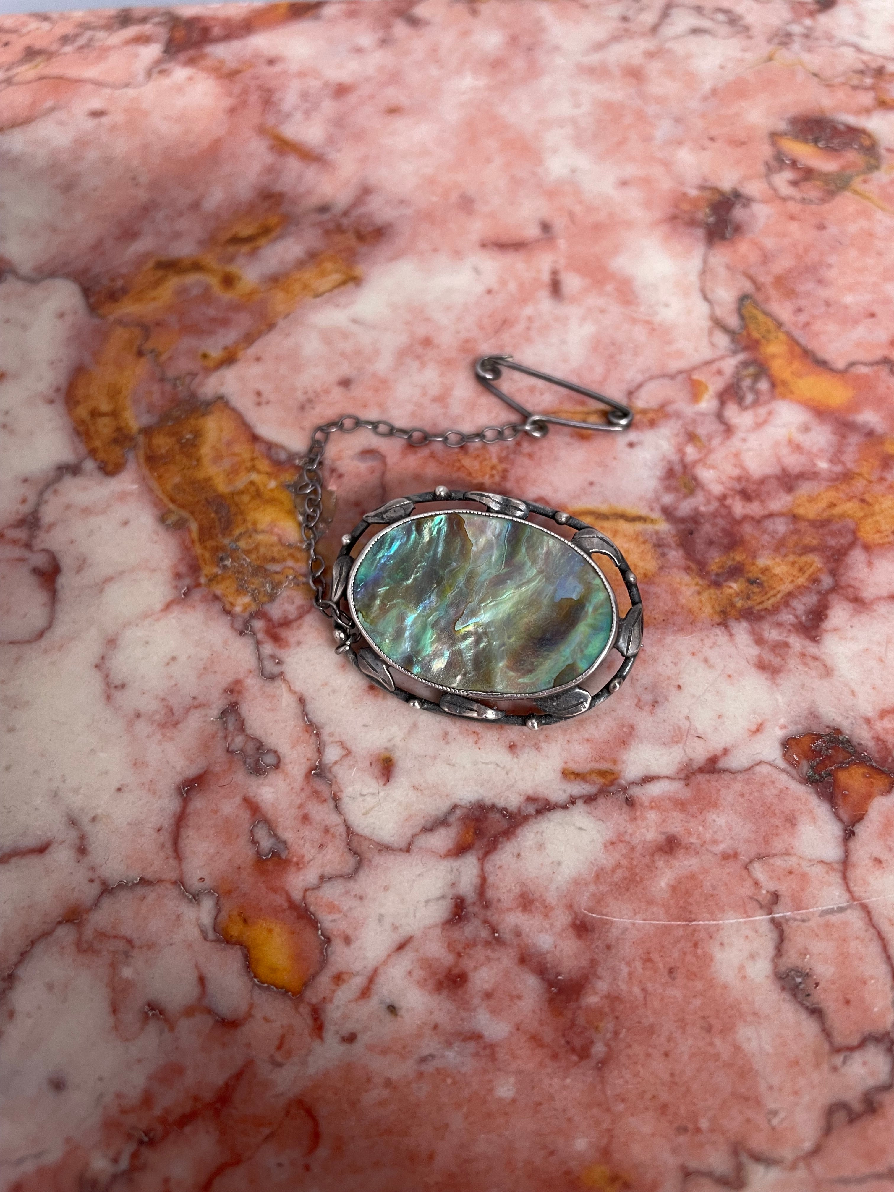 Antique Silver & Abalone Shell Brooch