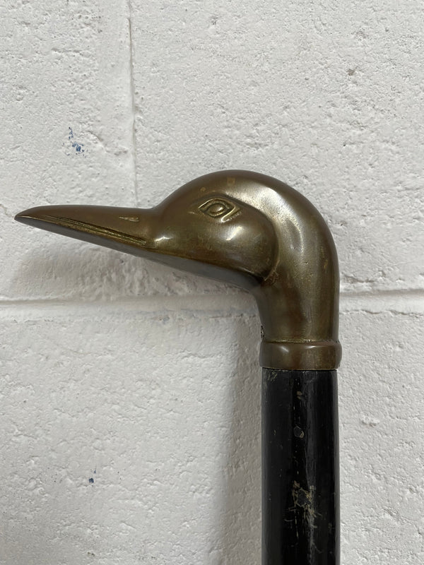 Vintage Victorian style walking stick with brass duck head. In good original condition