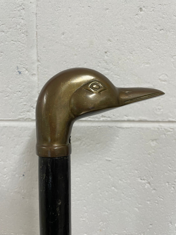 Vintage Victorian style walking stick with brass duck head. In good original condition