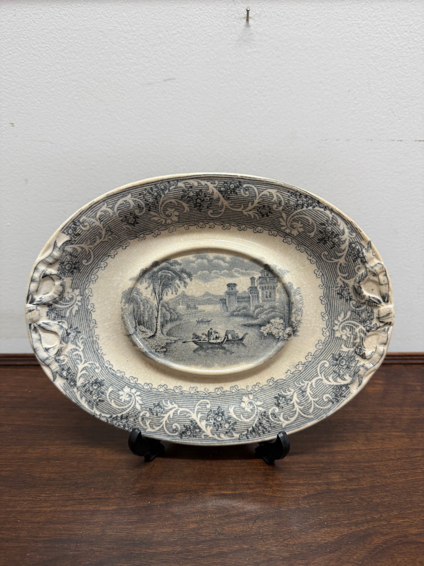 Victorian Gravy Boat Plate Rhine River Scene