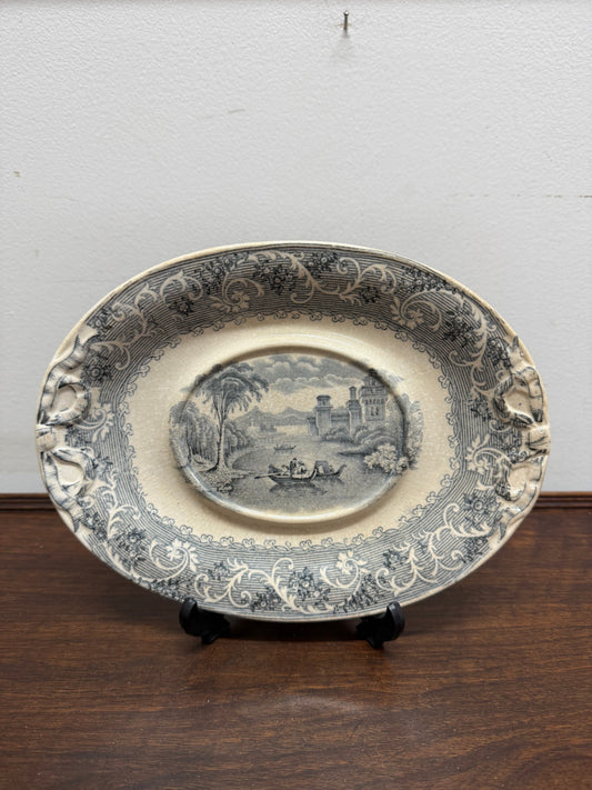 Victorian Gravy Boat Plate Rhine River Scene