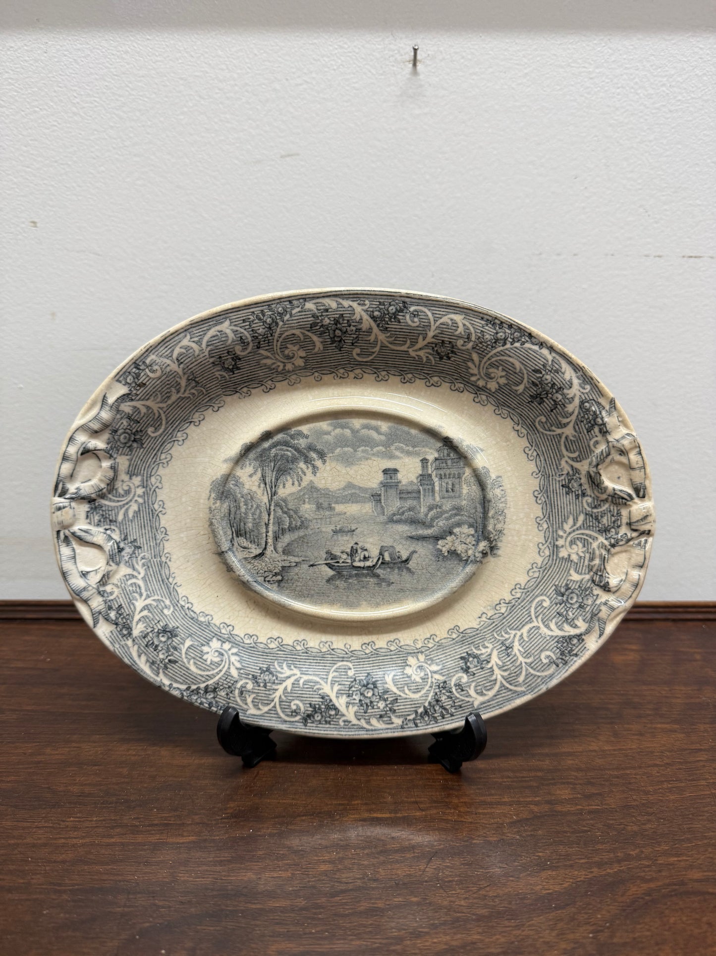 Victorian Gravy Boat Plate Rhine River Scene