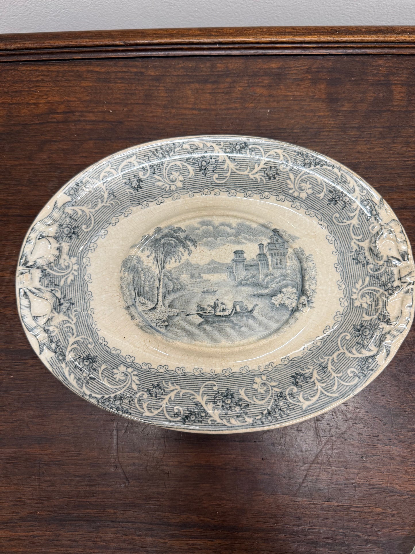 Victorian Gravy Boat Plate Rhine River Scene