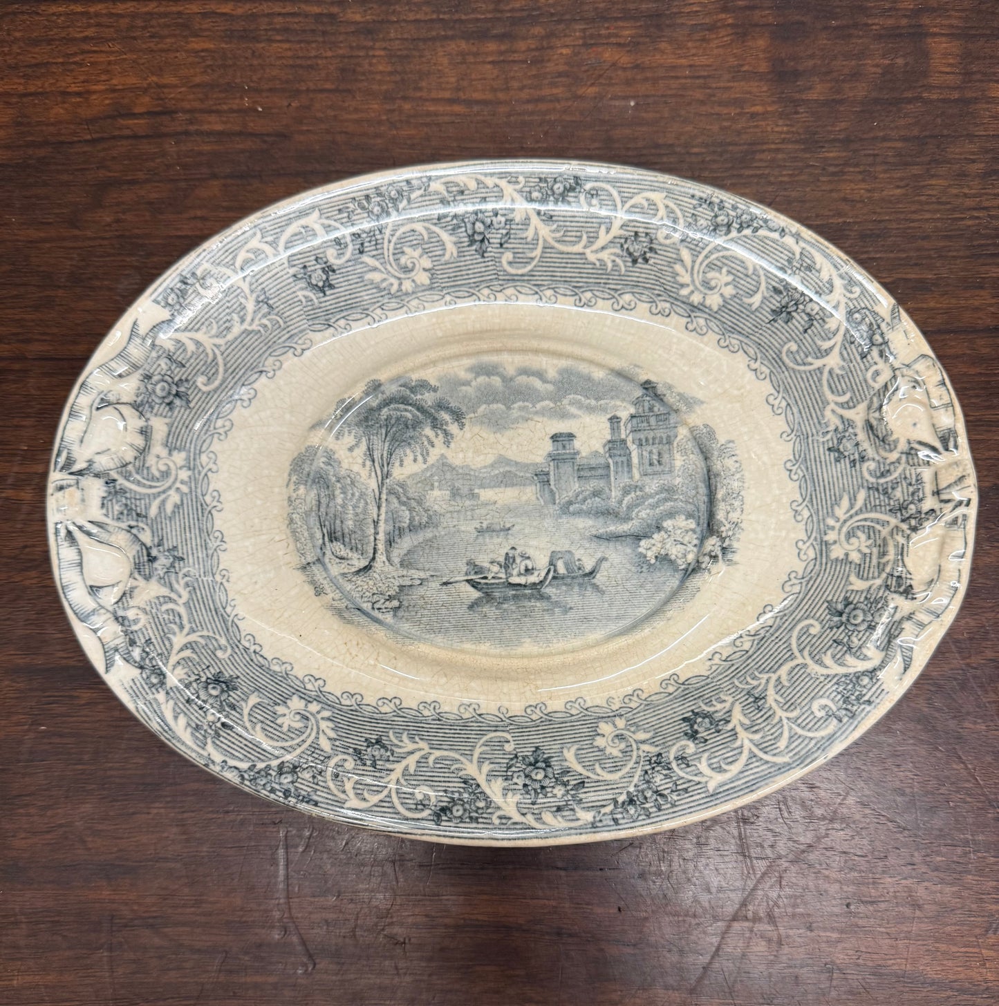 Victorian Gravy Boat Plate Rhine River Scene