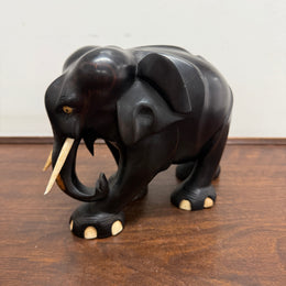 Vintage Hand Carved Ebony & Bone Elephant
