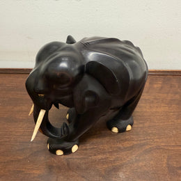 Vintage Hand Carved Ebony & Bone Elephant