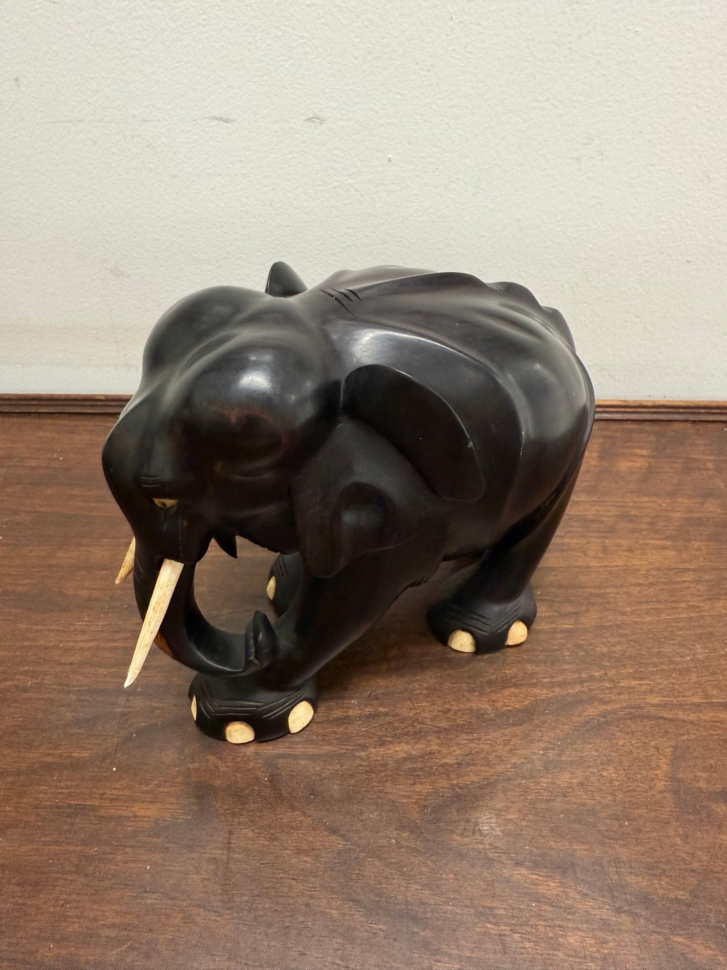 Vintage Hand Carved Ebony & Bone Elephant