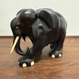 Vintage Hand Carved Ebony & Bone Elephant