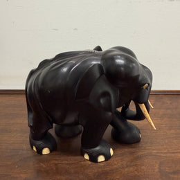 Vintage Hand Carved Ebony & Bone Elephant