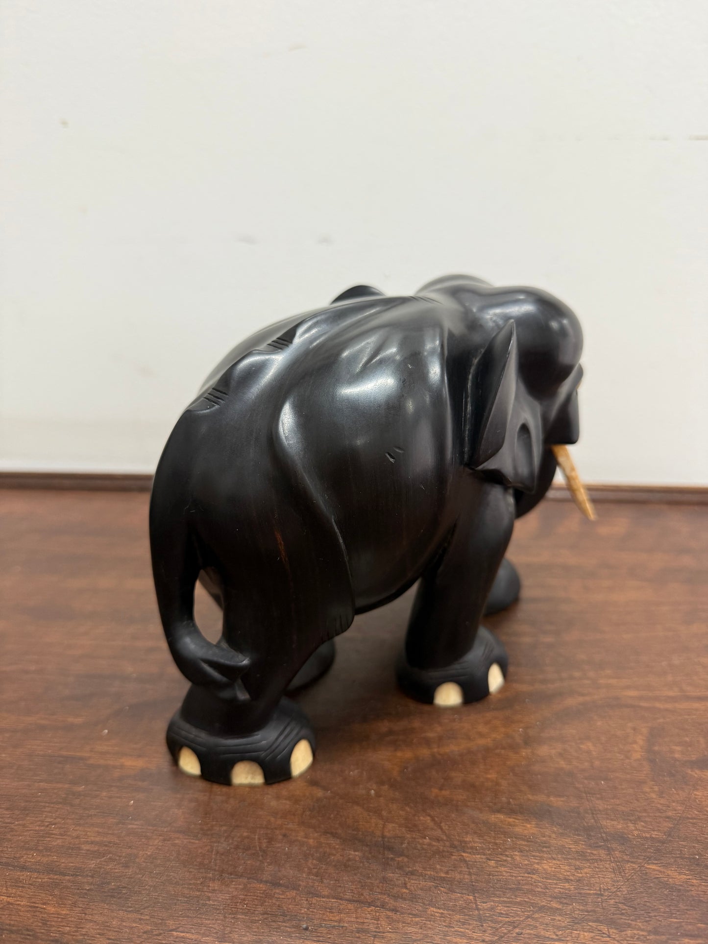 Vintage Hand Carved Ebony & Bone Elephant