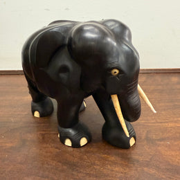 Vintage Hand Carved Ebony & Bone Elephant