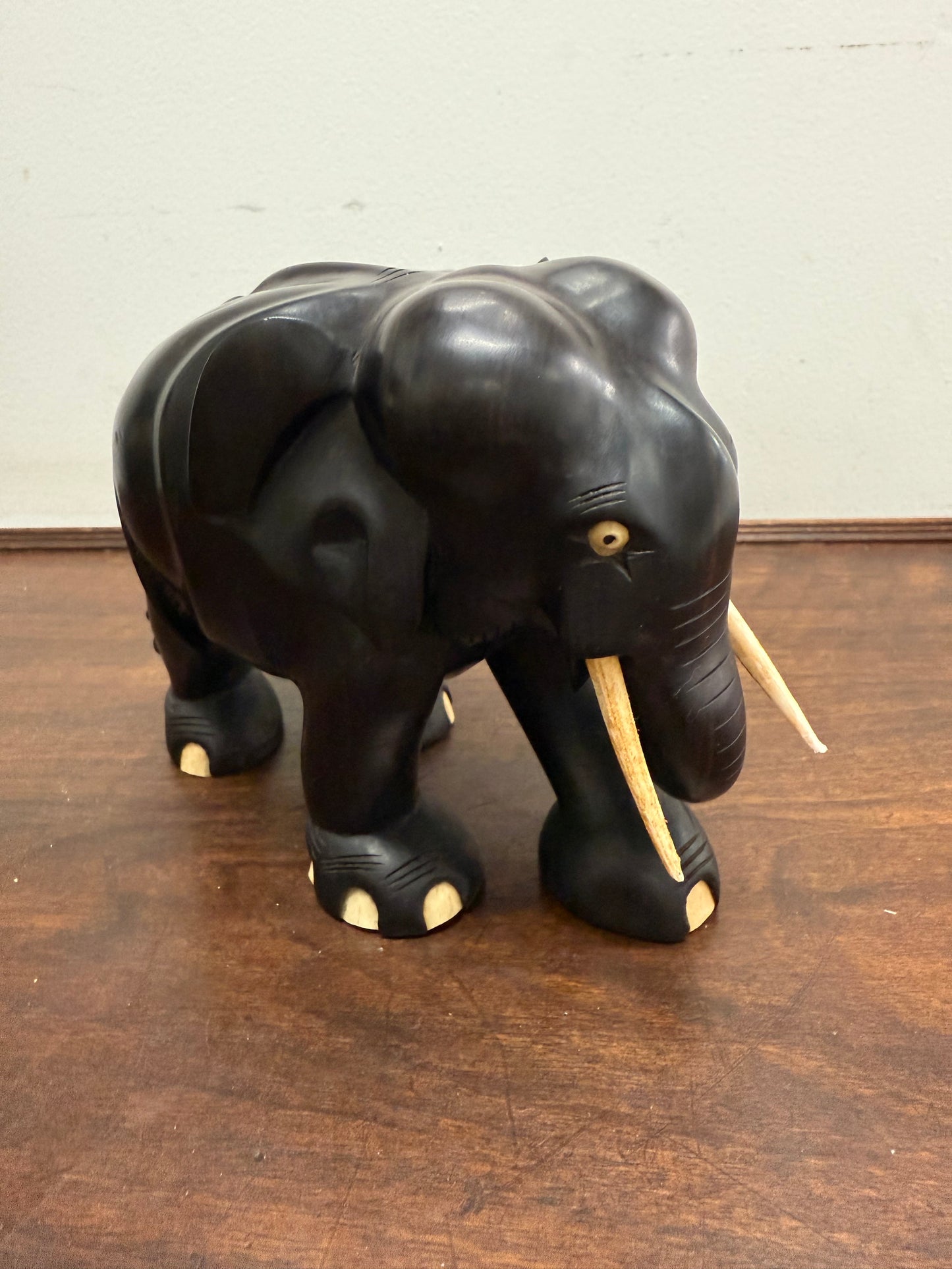 Vintage Hand Carved Ebony & Bone Elephant