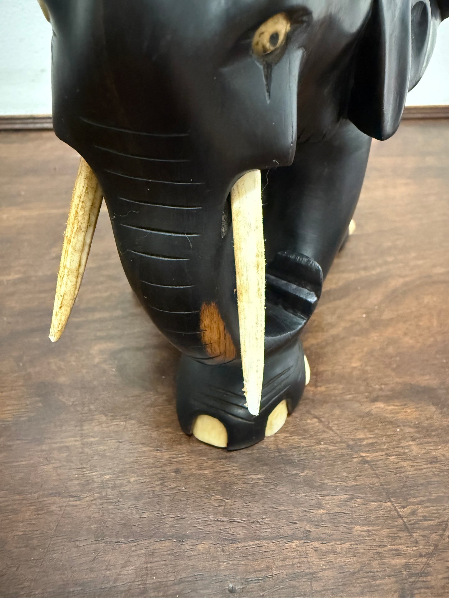Vintage Hand Carved Ebony & Bone Elephant