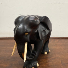 Vintage Hand Carved Ebony & Bone Elephant