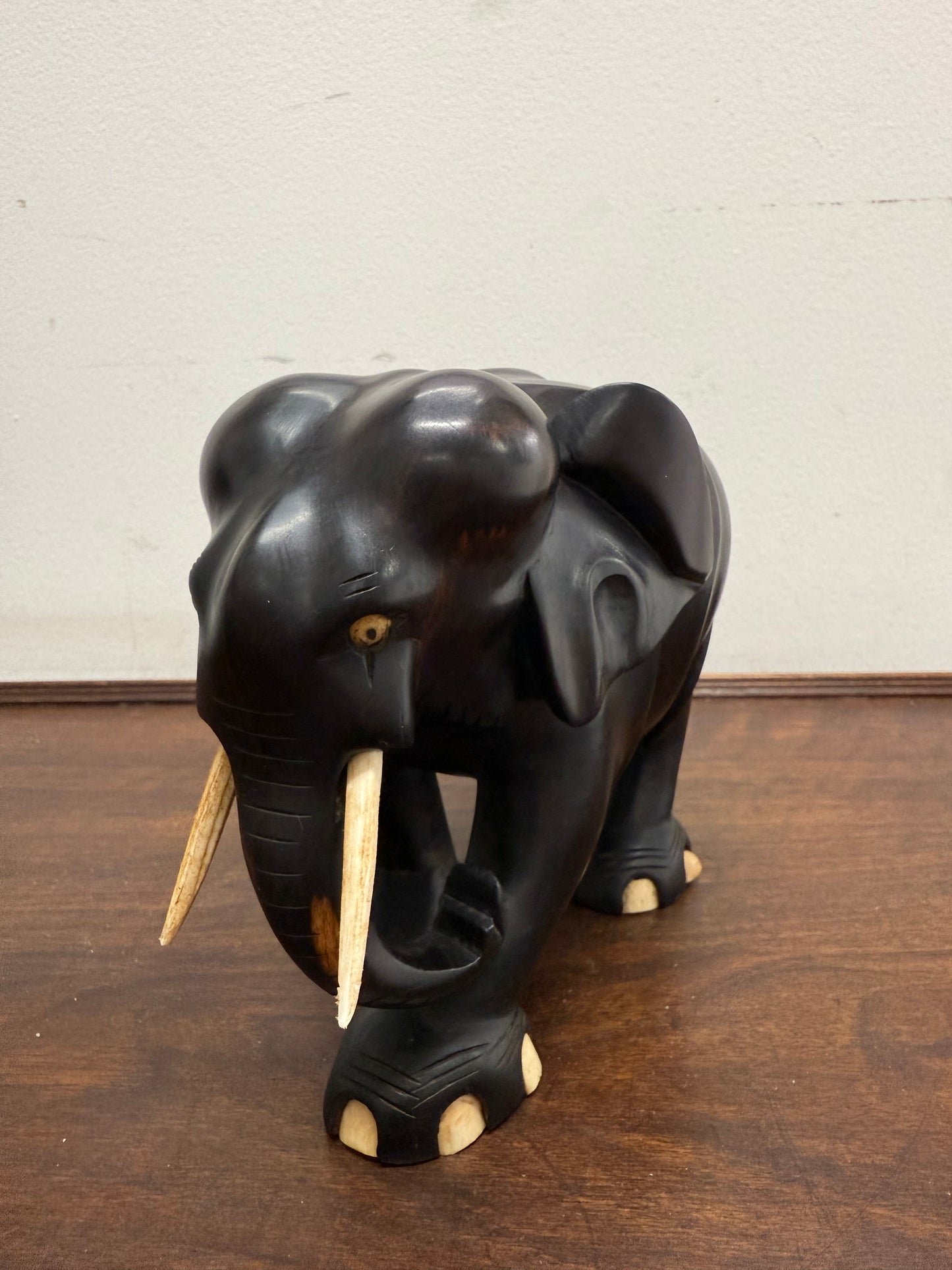 Vintage Hand Carved Ebony & Bone Elephant