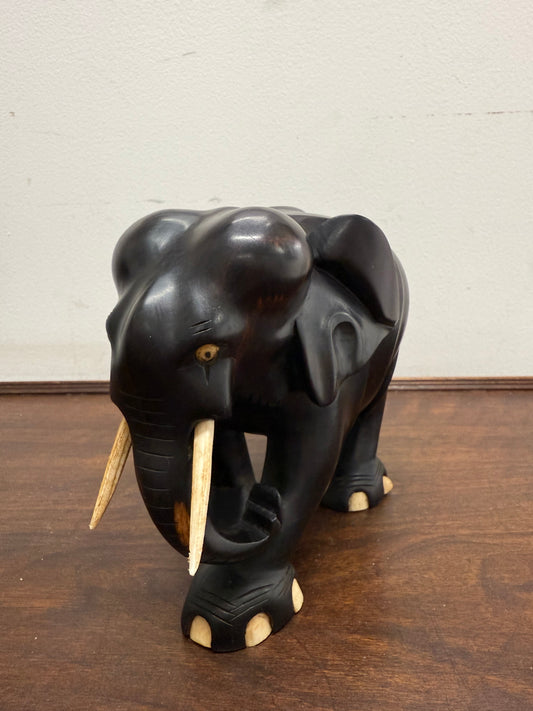 Vintage Hand Carved Ebony & Bone Elephant