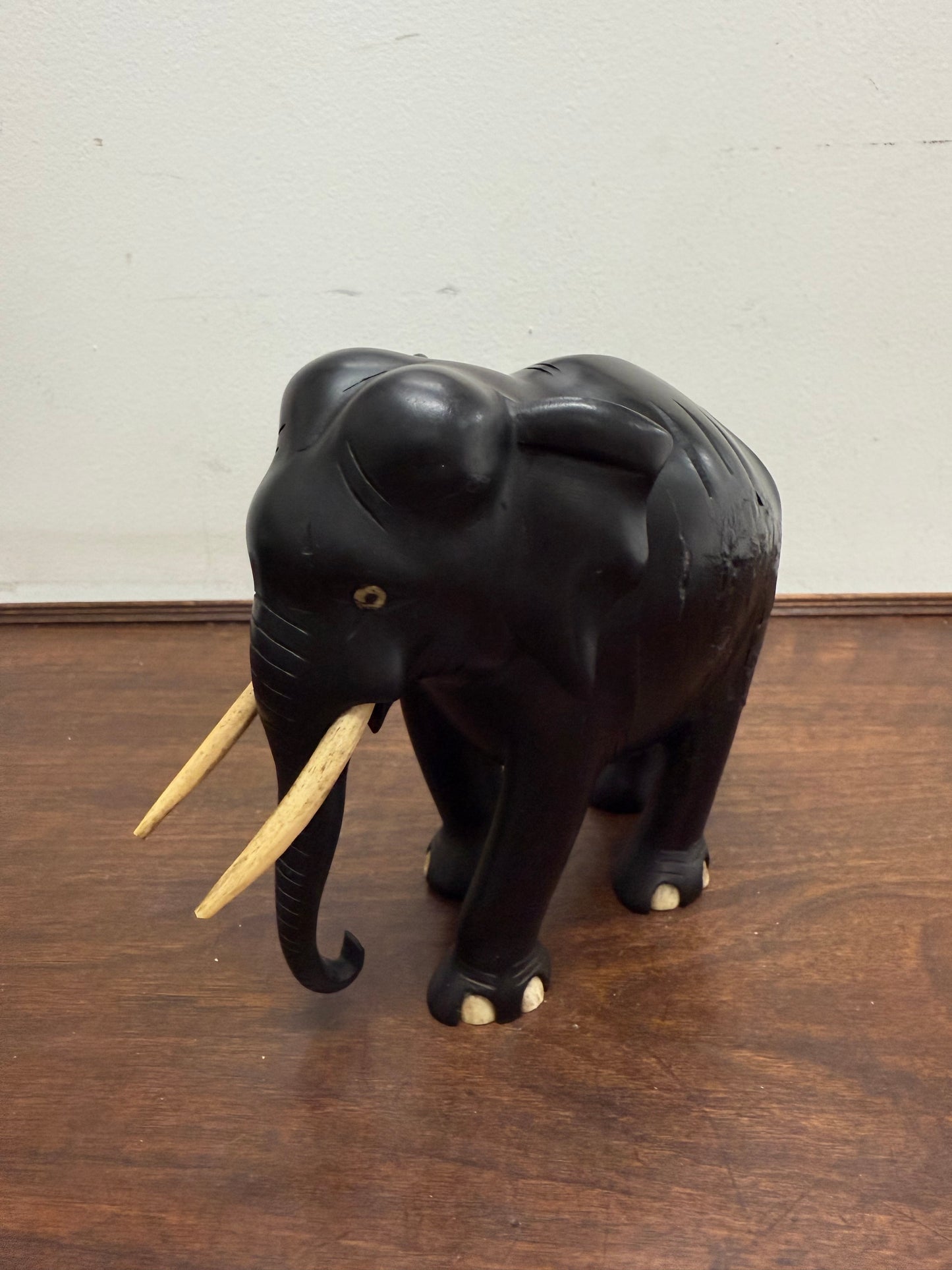 Vintage Hand Carved Ebony & Bone Elephant
