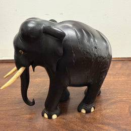 Vintage Hand Carved Ebony & Bone Elephant