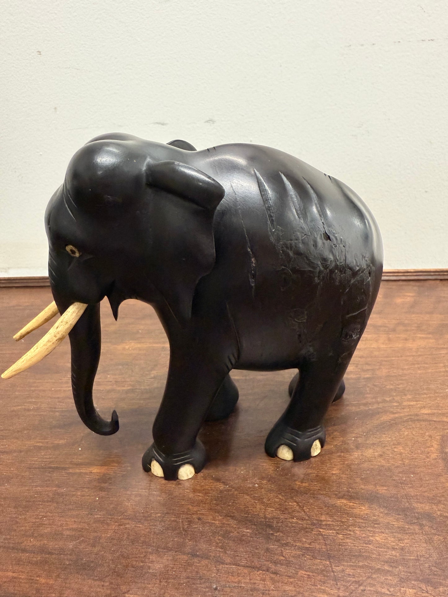 Vintage Hand Carved Ebony & Bone Elephant