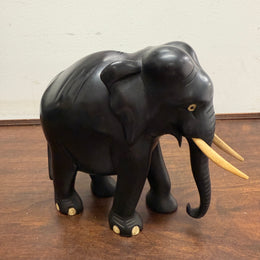 Vintage Hand Carved Ebony & Bone Elephant