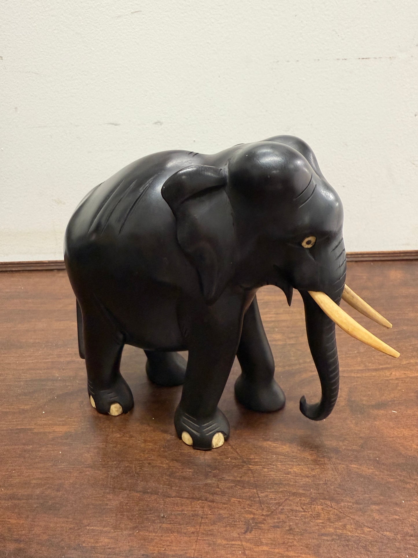 Vintage Hand Carved Ebony & Bone Elephant