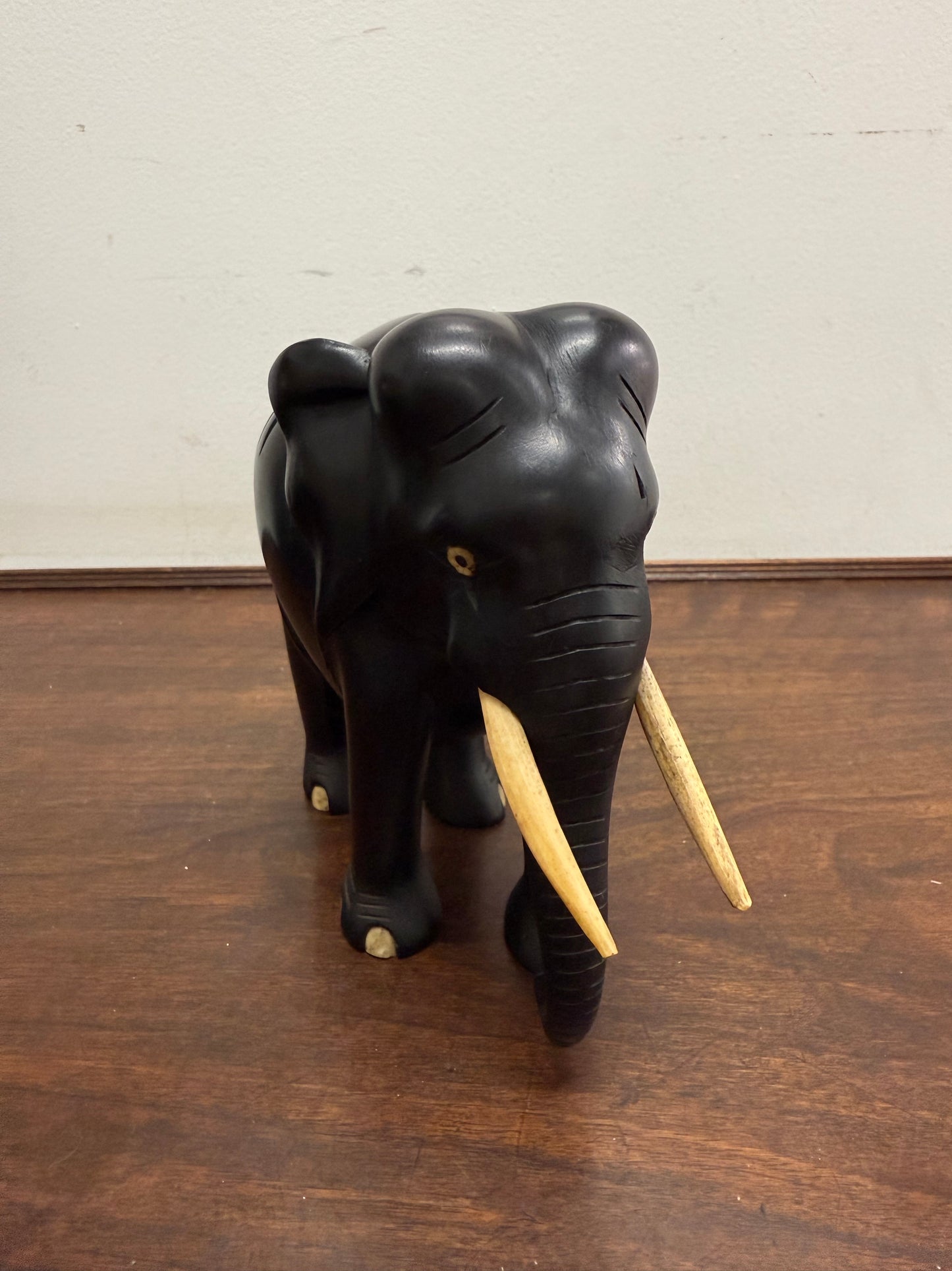 Vintage Hand Carved Ebony & Bone Elephant