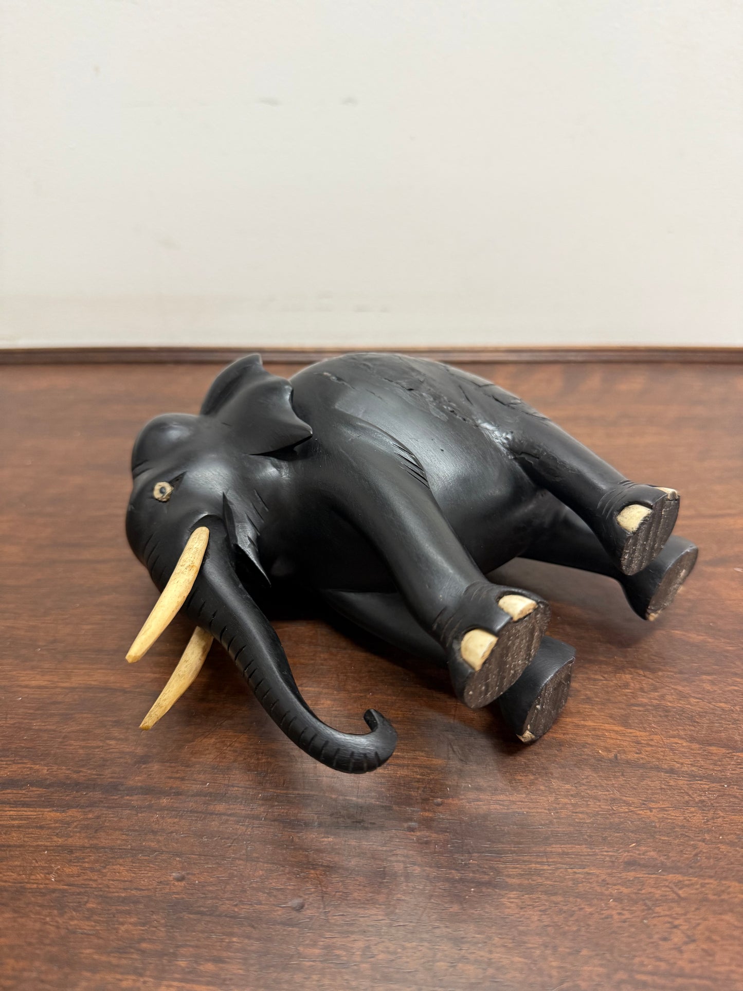 Vintage Hand Carved Ebony & Bone Elephant