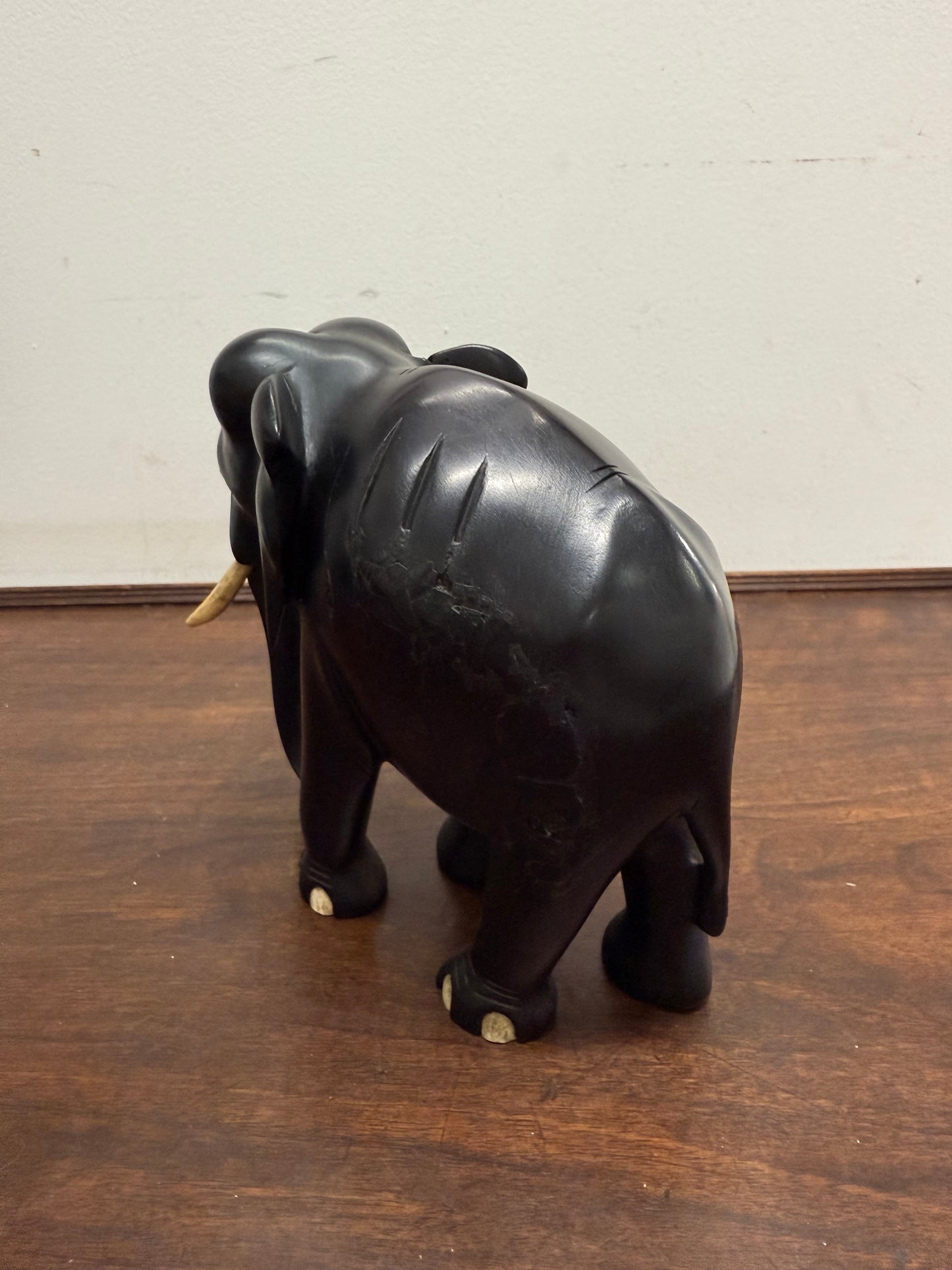 Vintage Hand Carved Ebony & Bone Elephant