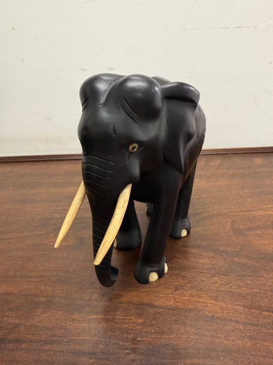 Vintage Hand Carved Ebony & Bone Elephant