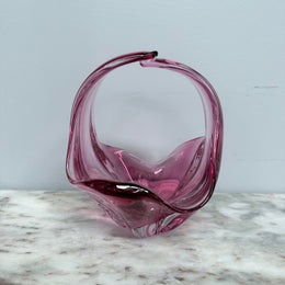 Vintage Murano Style Ruby Glass Basket Vase