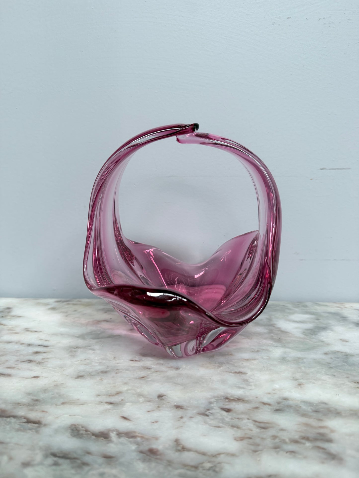 Vintage Murano Style Ruby Glass Basket Vase