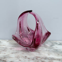 Vintage Murano Style Ruby Glass Basket Vase
