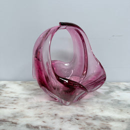 Vintage Murano Style Ruby Glass Basket Vase