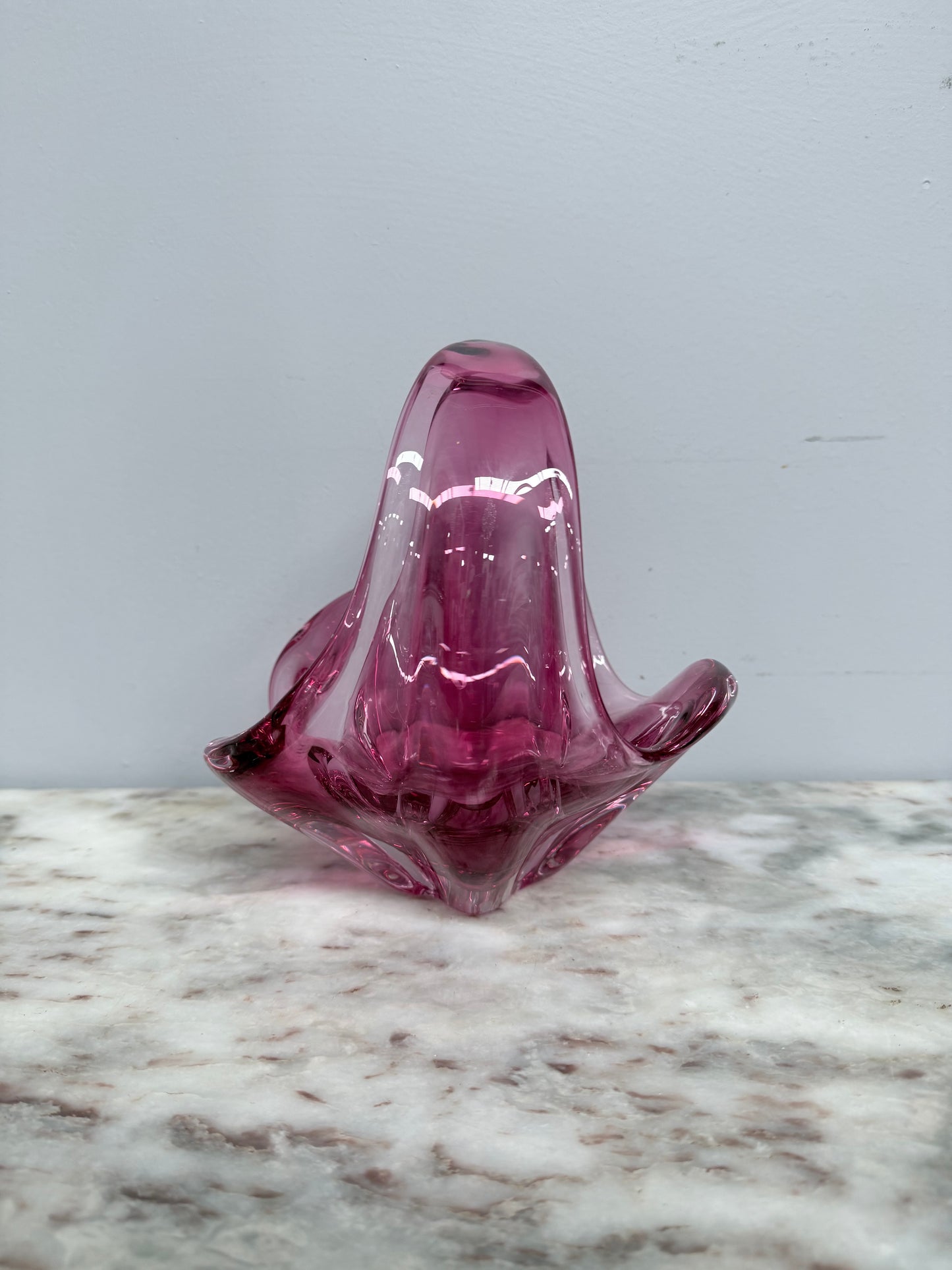 Vintage Murano Style Ruby Glass Basket Vase