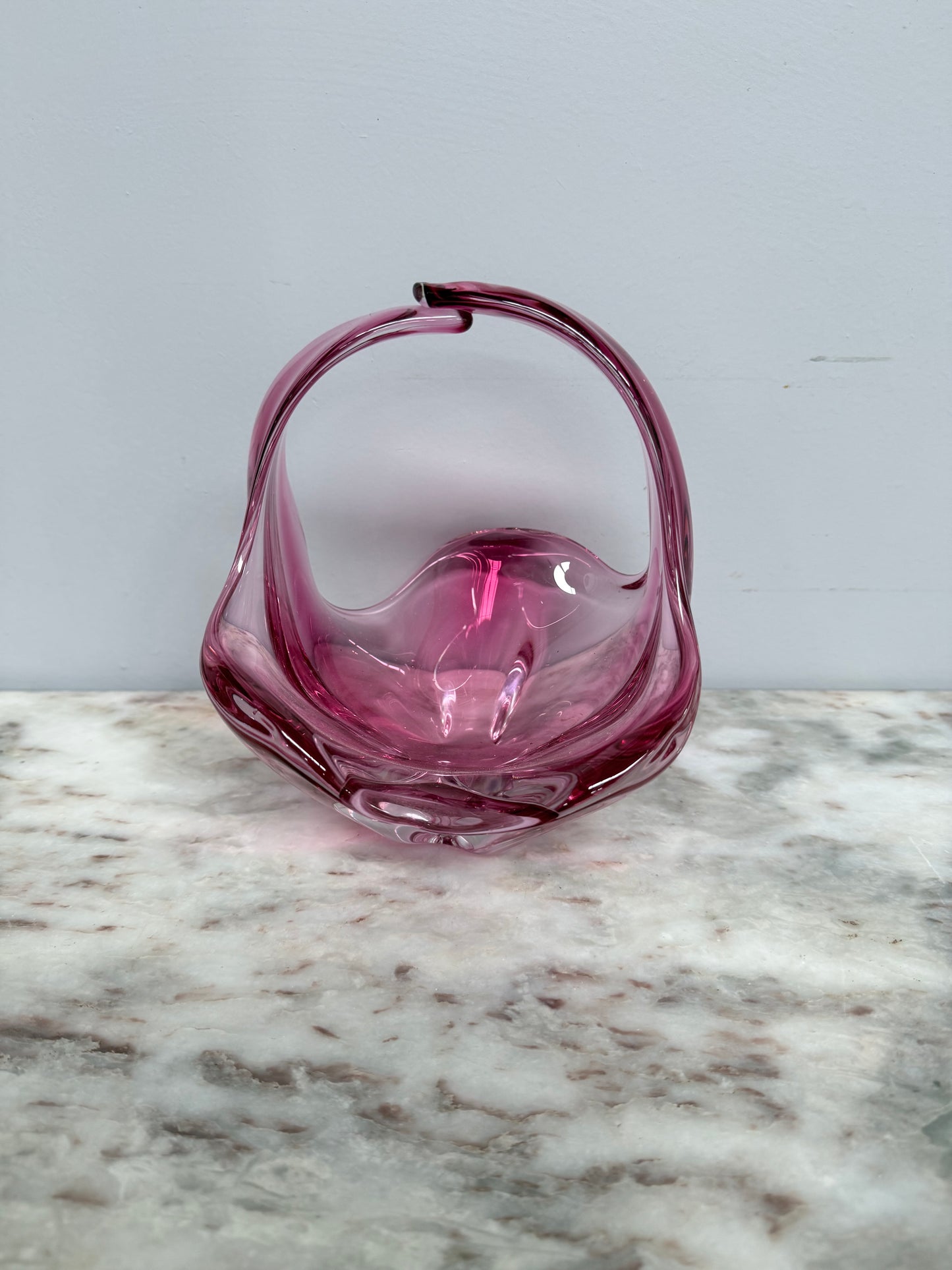 Vintage Murano Style Ruby Glass Basket Vase