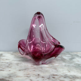 Vintage Murano Style Ruby Glass Basket Vase