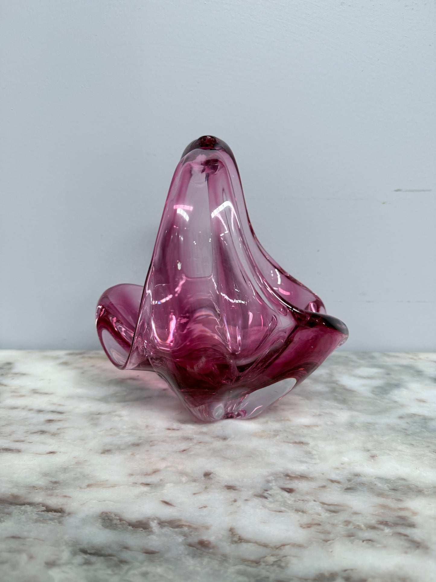 Vintage Murano Style Ruby Glass Basket Vase