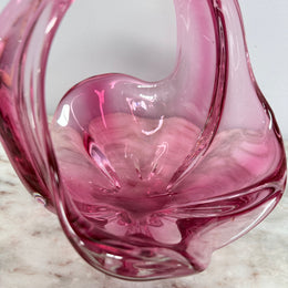 Vintage Murano Style Ruby Glass Basket Vase