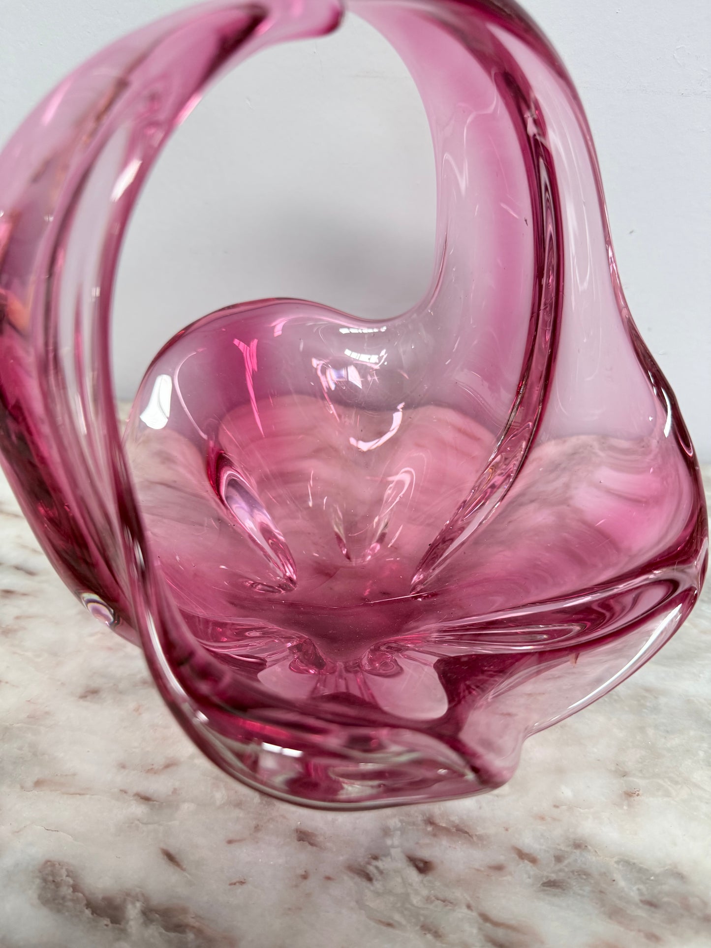 Vintage Murano Style Ruby Glass Basket Vase