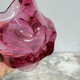 Vintage Murano Style Ruby Glass Basket Vase