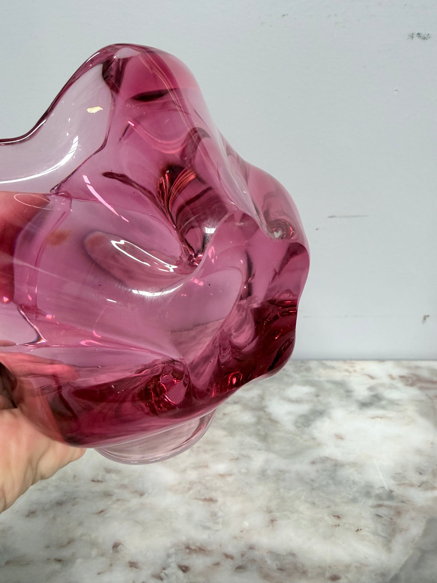 Vintage Murano Style Ruby Glass Basket Vase