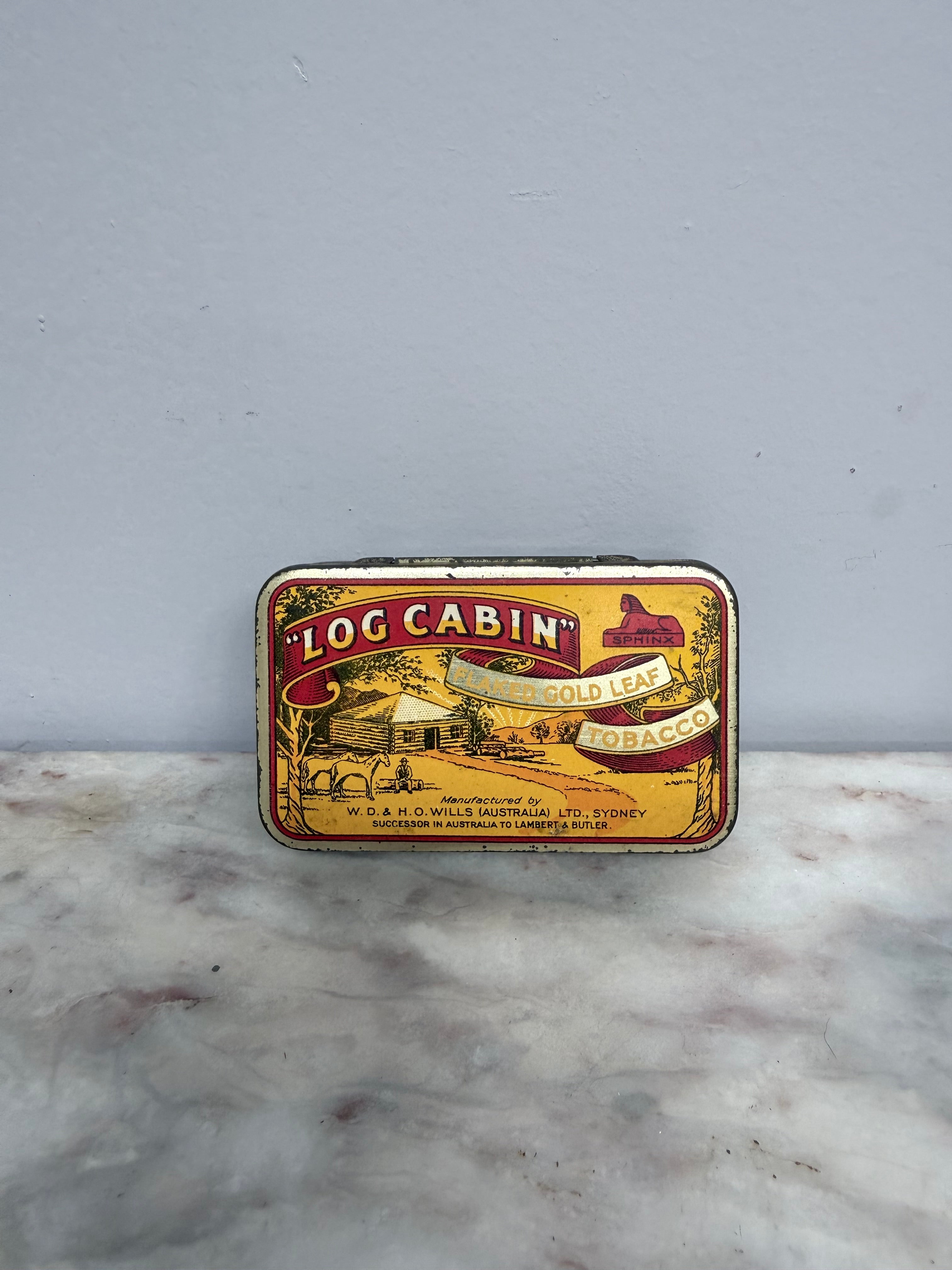 Vintage 'Log Cabin' Tobacco Tin | Antique & Vintage | Moonee Ponds Antiques | Australia Wide Delivery