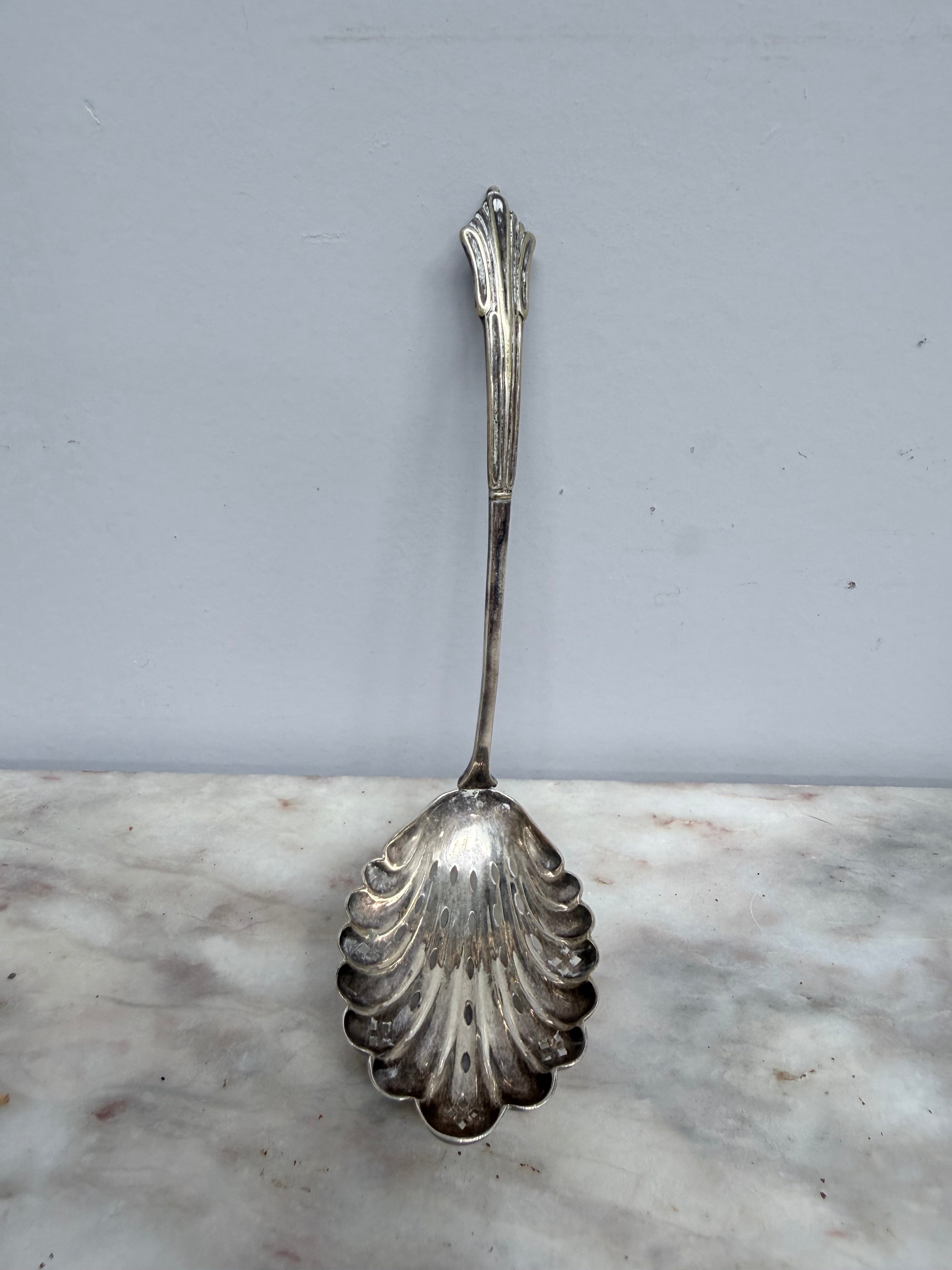 Antique Silver Plated Serving / Draining Spoon