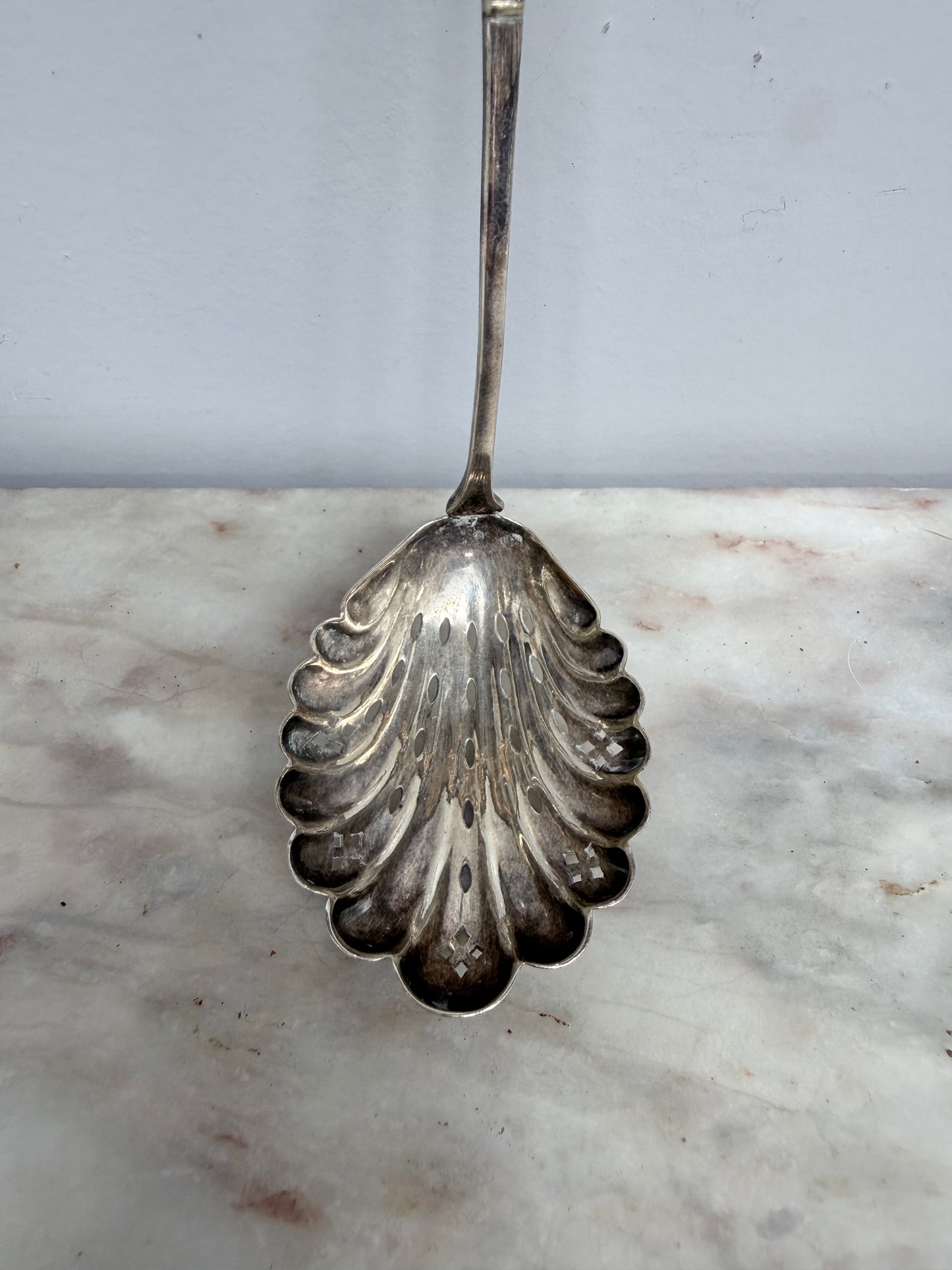 Antique Silver Plated Serving / Draining Spoon