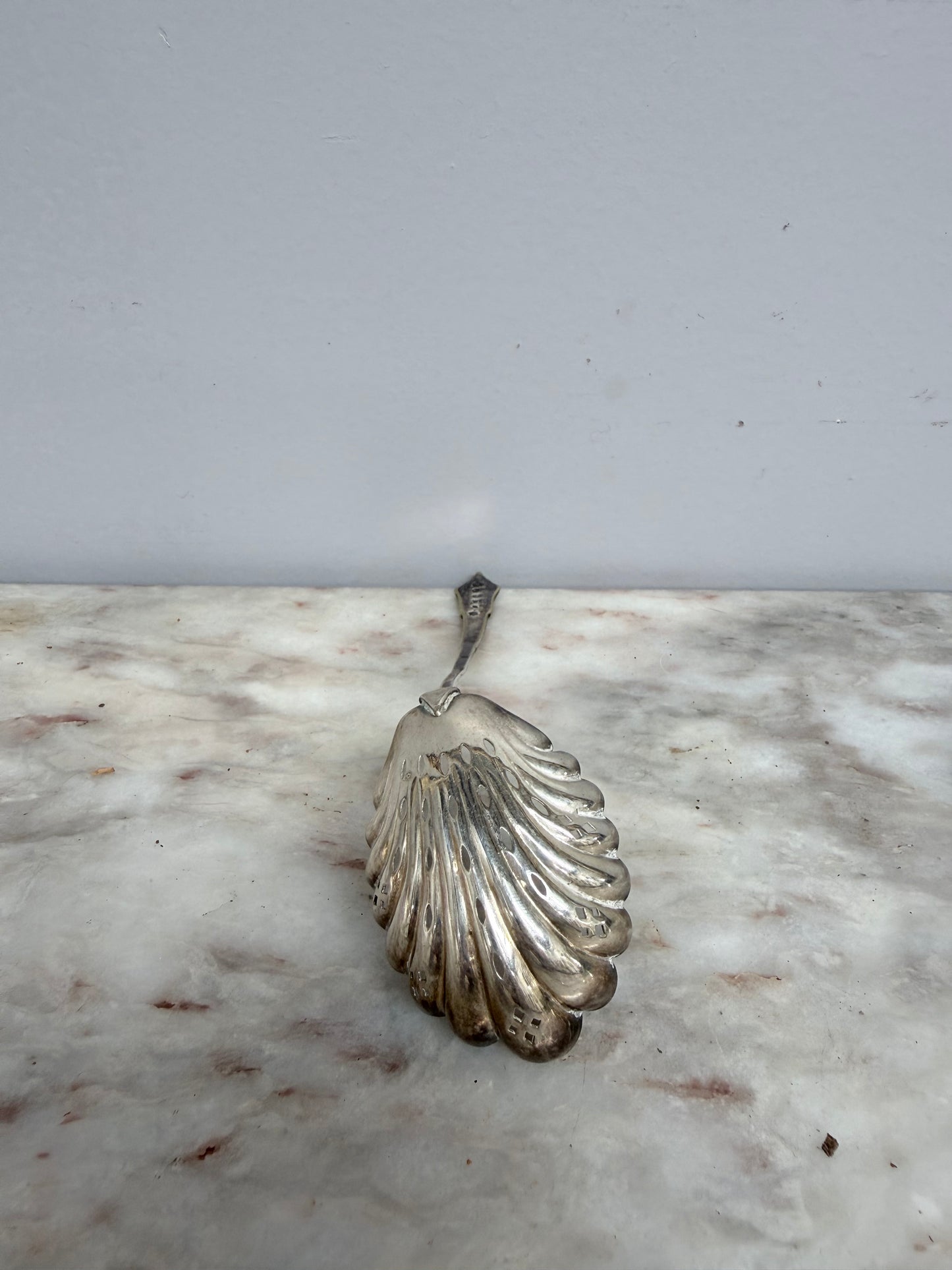 Antique Silver Plated Serving / Draining Spoon