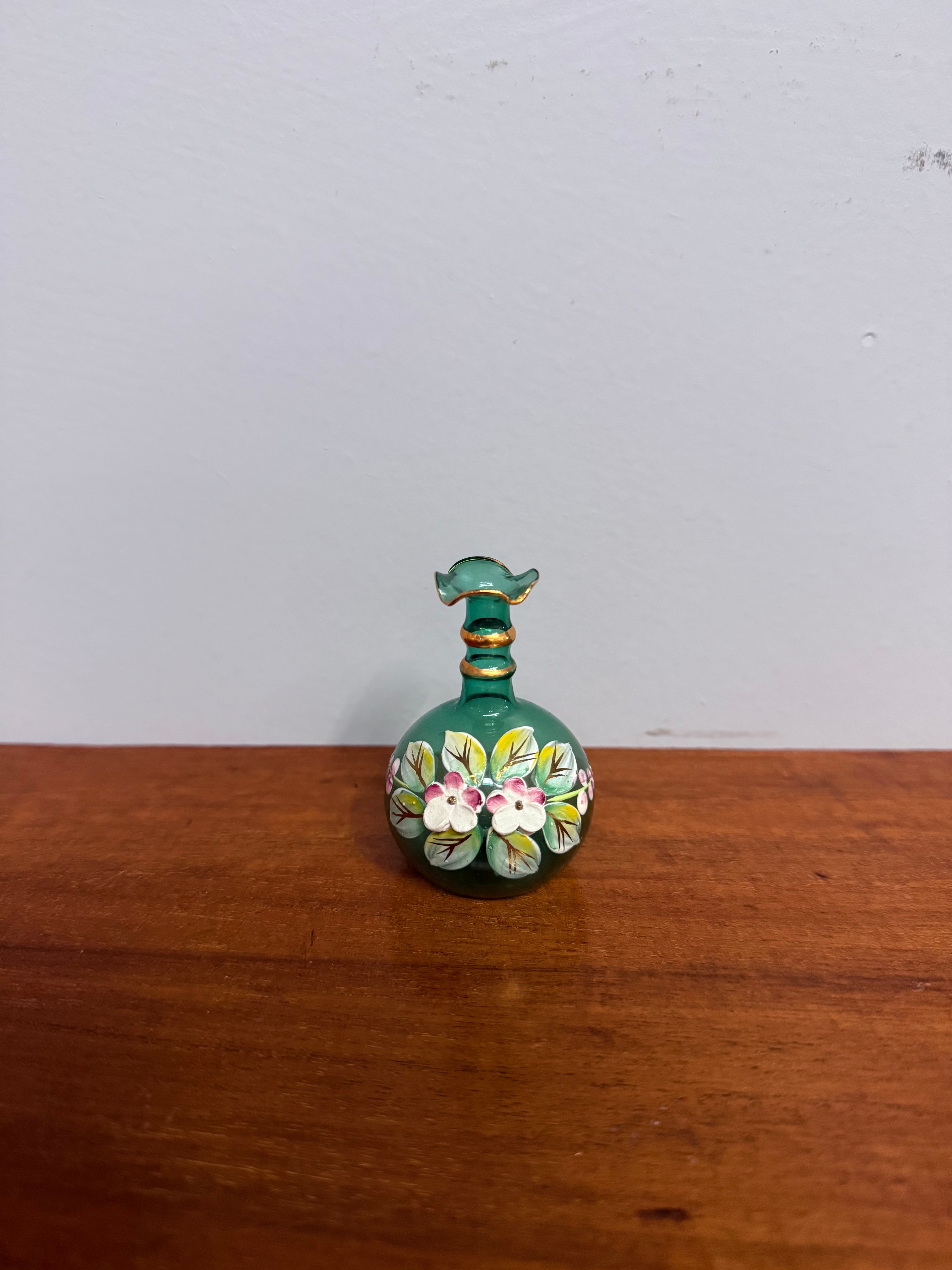 Miniature Green Venetian Hand Painted Glass Vase | Antique & Vintage | Moonee Ponds Antiques | Australia Wide